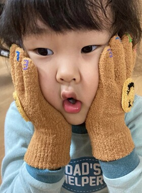 韩国ins冬季婴幼儿童手套宝宝五指高弹力保暖笑脸分指手套3-8岁