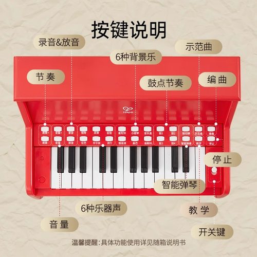 Hape儿童钢琴玩具木质多功能弹奏电子琴家用初学婴儿宝宝女孩礼物 - 图2