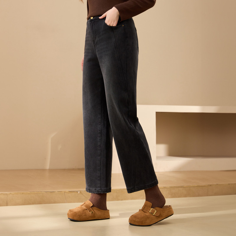 【植绒牛仔裤】纤莉秀大码女装加厚保暖松紧腰裤子胖mm2025冬新款,淘宝优惠券,粉丝福利购,淘宝优惠卷