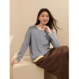 【减龄撞色百搭针织衫】纤莉秀大码女装韩系温柔风上衣胖mm秋新款