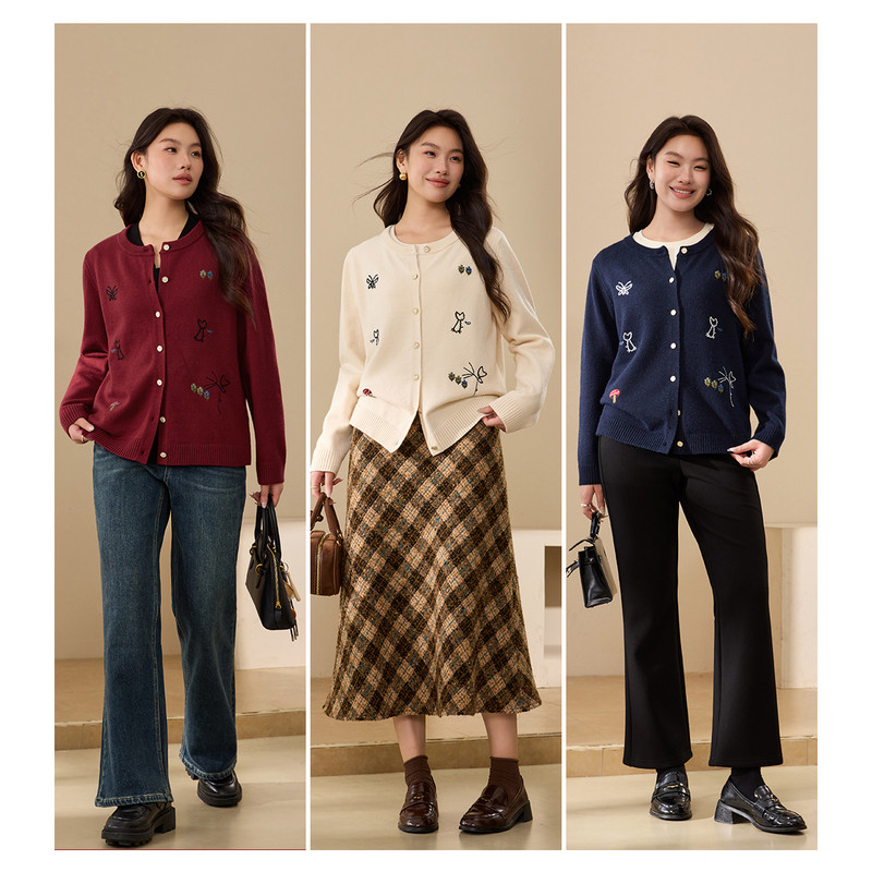 【重工刺绣软糯毛衣开衫】纤莉秀大码女装优雅上衣胖mm2025冬新款,淘宝优惠券,粉丝福利购,淘宝优惠卷