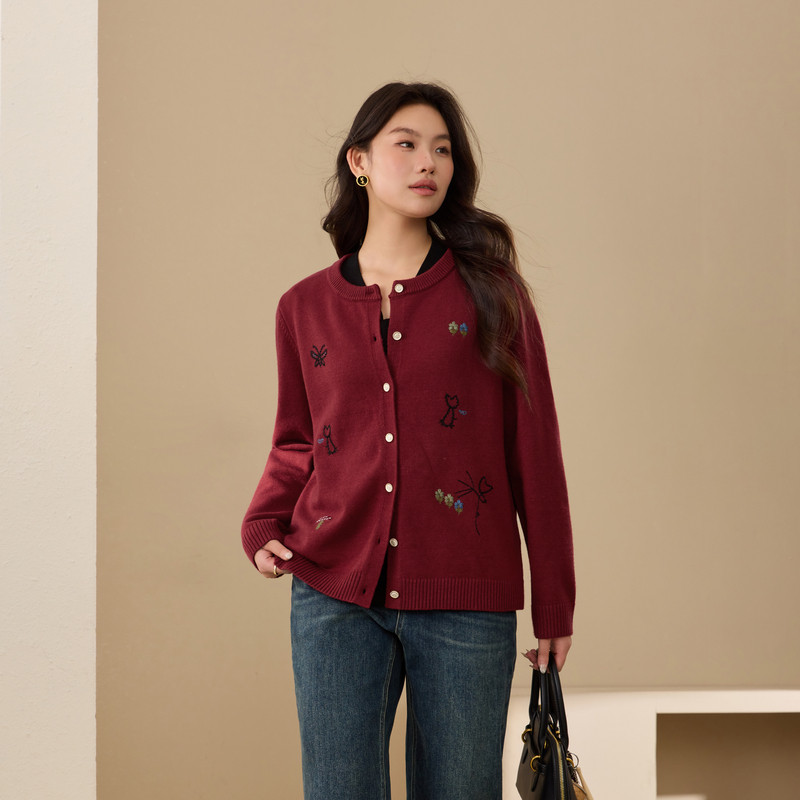 【重工刺绣软糯毛衣开衫】纤莉秀大码女装优雅上衣胖mm2025冬新款,淘宝优惠券,粉丝福利购,淘宝优惠卷