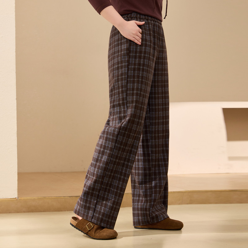 【复古格子裤】纤莉秀大码女装舒适松紧腰百搭裤子胖mm2025冬新款,淘宝优惠券,粉丝福利购,淘宝优惠卷