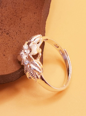 夏季繁花女戒指高级999纯银戒指开口足银无名指简约个性中食指环