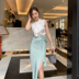 Xt XiToou mùa hè eo cao phần dài váy màu xanh lá cây mỏng manh là váy satin nửa dài nữ satin - Váy mẫu chân váy xòe Váy