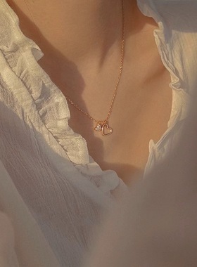 纯银镀14k金轻奢爱心锁骨链女