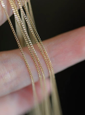 纯银镀14k金侧身链锁骨链裸链女