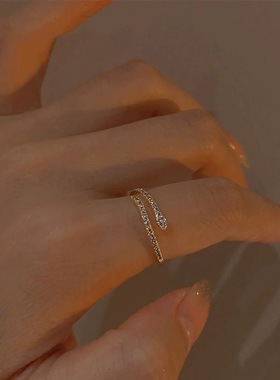 小众设计感纯银镀14K金开口戒女