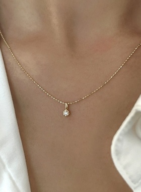 纯银镀14k金金豆珠项链锁骨链女