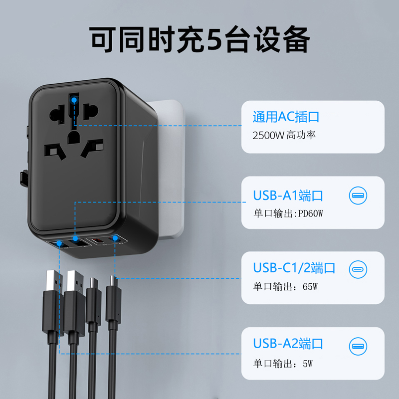 全球通快充转换插头泰国日本新加坡印尼插座转换器旅游万能充电器-图1
