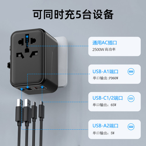 万用转换插头全球通用快充日本韩国泰国欧标国际插座充电转换器 - 图0