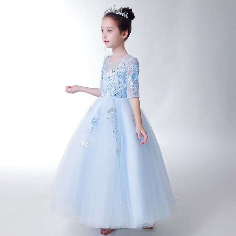 儿童礼服蓝色公主裙女童生日走秀小女孩花童婚纱主持人钢琴演出服,淘宝优惠券,粉丝福利购,淘宝优惠卷