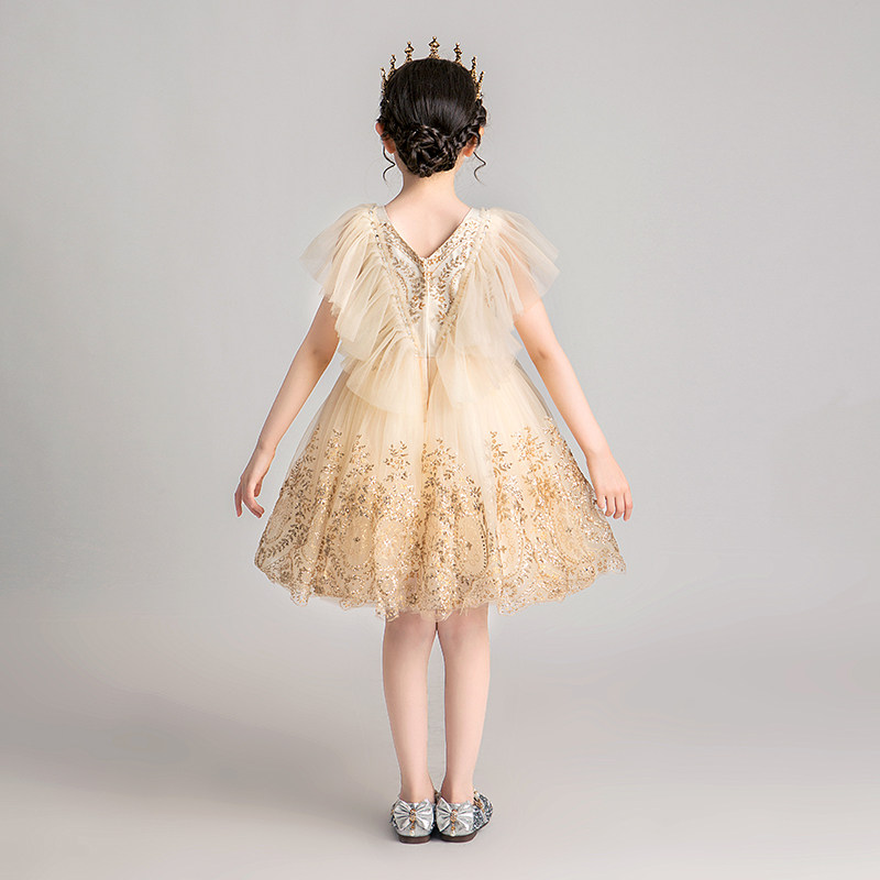 儿童晚礼服公主裙女童生日金色小女孩婚纱舞台钢琴演出服表演夏季,淘宝优惠券,粉丝福利购,淘宝优惠卷