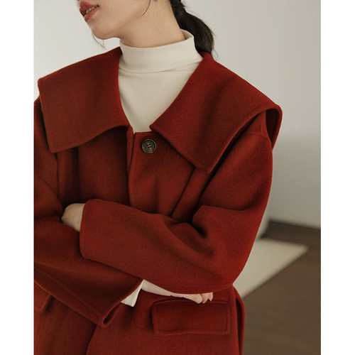 Двусторонное зимнее военно-морское красное шерстяное пальто, 2023