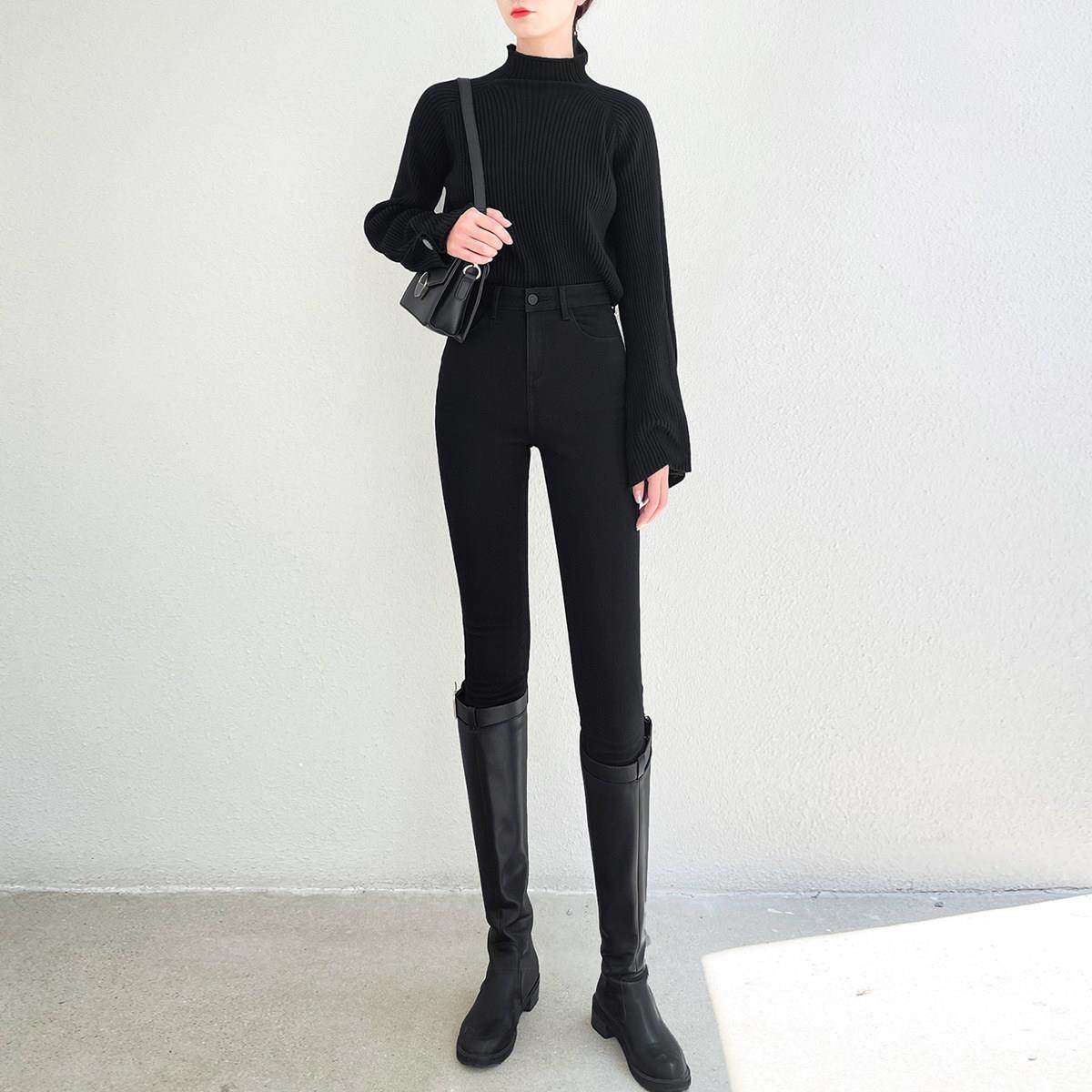 加厚加绒牛仔裤女紧身小脚高腰黑色裤子2025年春秋冬新款显瘦修身,淘宝优惠券,粉丝福利购,淘宝优惠卷