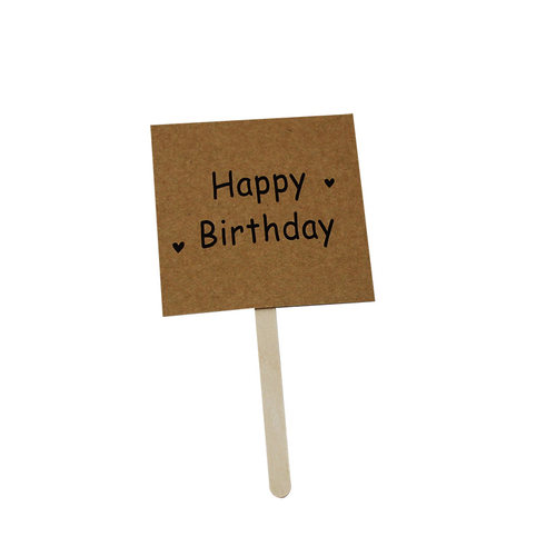 简约牛皮纸生日快乐插牌手写蛋糕装饰插件森系可写字空白插旗配件 - 图3