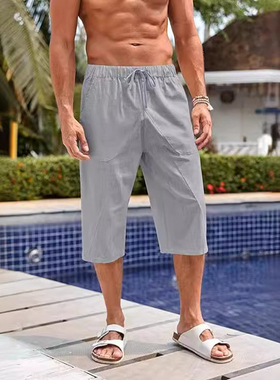 夏季薄款棉麻七分裤运动休闲短裤