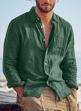 纯色棉麻宽松休闲复古男士衬衫