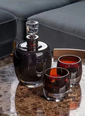 现代轻奢简约极简意式艺术玻璃酒器一壶两杯样板间茶几水吧台摆件