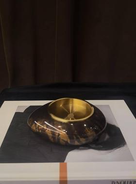 中古风复古风纯铜铸造烟灰缸创意摆件样板间娱乐室黄铜烟灰缸摆设