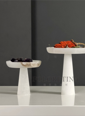 现代轻奢新中式进口西班牙云石手工雕刻水果盘样板间茶几石材托盘