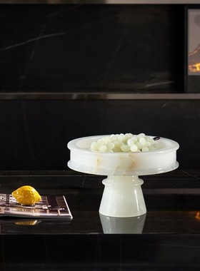 现代简约天然宝格丽石材创意果盘新中式样板家售楼处玉石果盘摆设