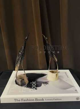 样板间牛骨仙鹤摆件复古风