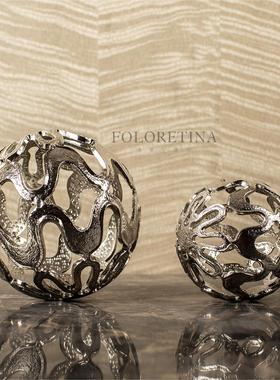 简约意式金属几何创意烛台摆件镂空球装饰品样板间小雕塑原创摆设