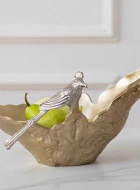 美式复古进口铝合金手工异形高端果盘样板间中古风金属果盘装饰品