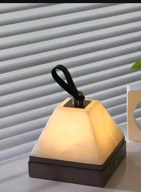 现代简约天然西班牙云石创意小台灯摆设样板间少众床头柜台灯摆件