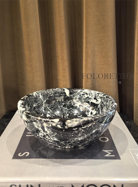 现代轻奢简约天然香雪梅大理石几何弧形摆件样板间拿破仑果盘摆设