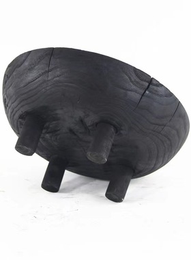 新中式原生态碳化木果盘装饰摆件样板间侘寂风茶几实木果篮装饰品