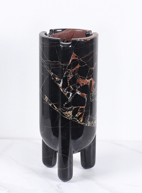 现代轻奢简约天然大理石几何异形创意花器样板间客厅黄洞石花瓶