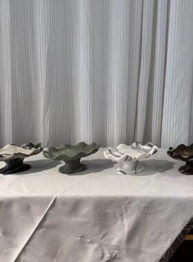 中古风复古风天然大理石异形创意小果盘摆件样板间高端石材果盘