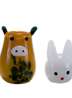 现代轻奢简约艺术玻璃抽象动物摆件疏离招财可爱小猪儿童房装饰品