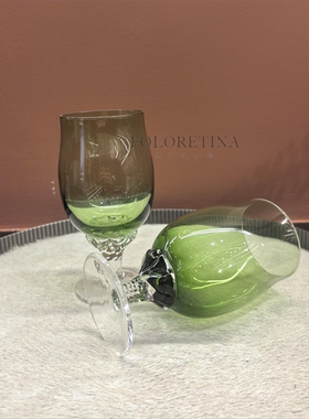 中古风豹纹酒杯复古风手工艺术玻璃高脚杯样板间水吧台女士葡萄酒