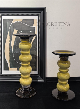 中古风侘寂风艺术玻璃烛台创意摆件样板间客厅手工疏离蜡烛装饰品