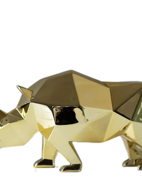 现代简约轻奢创意几何犀牛摆件客厅电视柜植绒动物摆设儿童房饰品