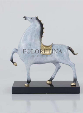 现代轻奢纯铜马到成功刺马奔腾装饰品摆件样板间动物梅花鹿摆设