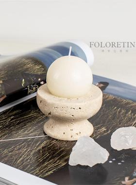 现代轻奢简约西班牙进口云石黄洞石迷你烛台摆件样板间几何装饰品