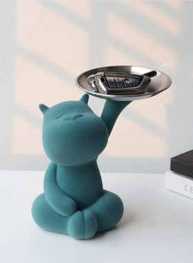 入户玄感小熊钥匙收纳盘摆件样板间电视柜儿童房卡通动物创意摆设