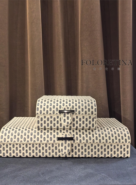 现代轻奢简约羊巴皮高端原创首饰盒样板间售楼处桌面皮革收纳盒