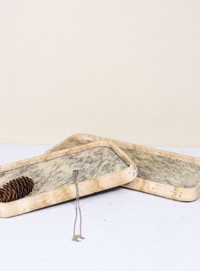 侘寂风黄洞石真马毛香薰托盘家居装饰衣帽间首饰盘玄关收纳托盘