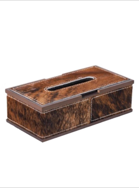 现代轻奢简约天然马毛直纸巾盒收纳盒首饰盒样板间茶几装饰品摆件