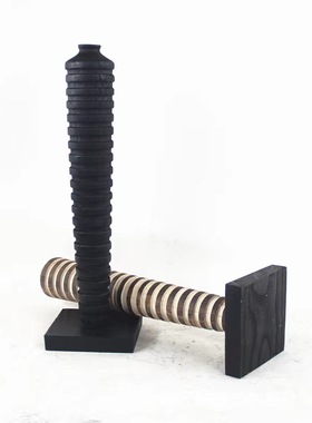 侘寂风复古原生态碳化木几何花器摆件样板间新中式玄关实木花瓶