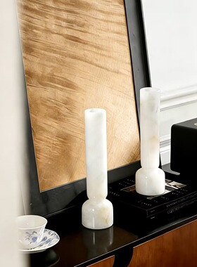 现代简约天然玉石创意花器摆件样板间售楼处石材床头柜小花瓶摆设