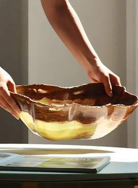 中古风复古风天然阿富汗玉石不规则创意果盘样板间高端少众水果盘