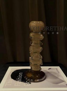 法式复古玻璃烛台摆件