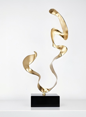 现代简约纯铜铸造异形飘带创意小雕塑摆件样板间售楼处高端雕塑