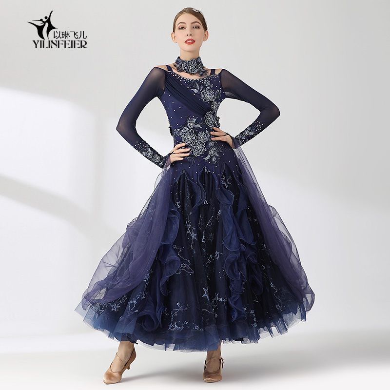 梵高的星空!绣花摩登舞裙S7048国标舞服装连衣裙镶钻华尔兹演出服,淘宝优惠券,粉丝福利购,淘宝优惠卷